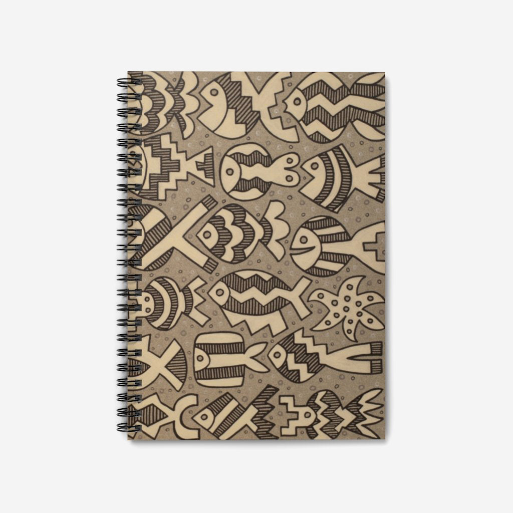 Monochromatic Fish Spiral Notebook — Blue Rain Print Shop