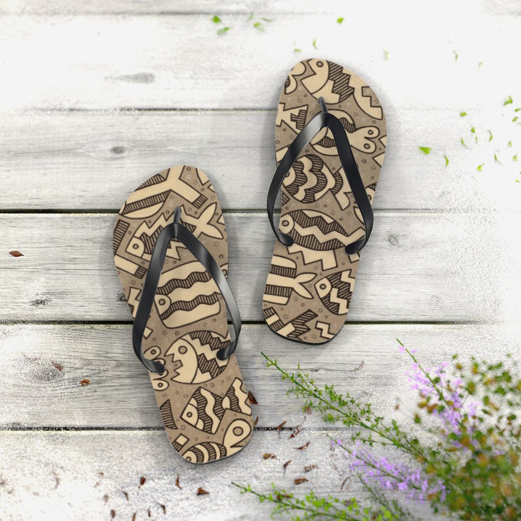 Monochromatic Fish Flip Flops — Blue Rain Print Shop